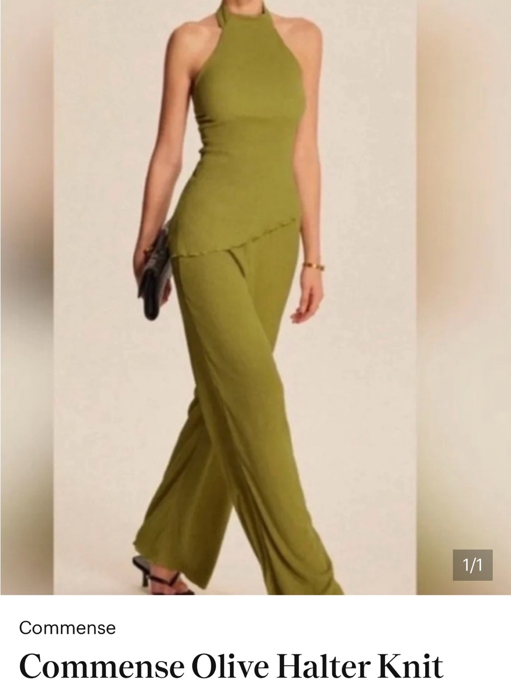 Commense Olive Halter Knit Jumpsuit